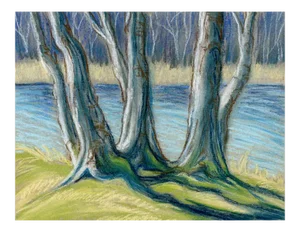Contemporary Kathleen Ney Original Pastel Landscape Study Tree Trunks II