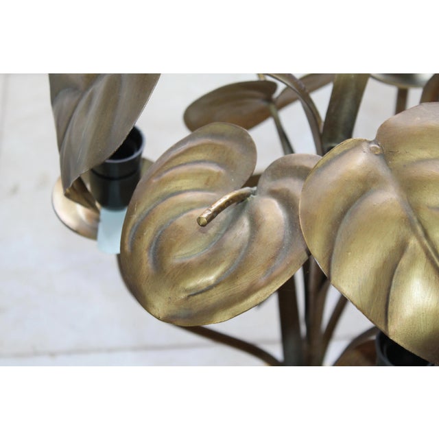 Vintage Mid Century Modern French Gilt Metal Anthurium Tommaso Barbi Style Table Lamp For Sale - Image 9 of 13