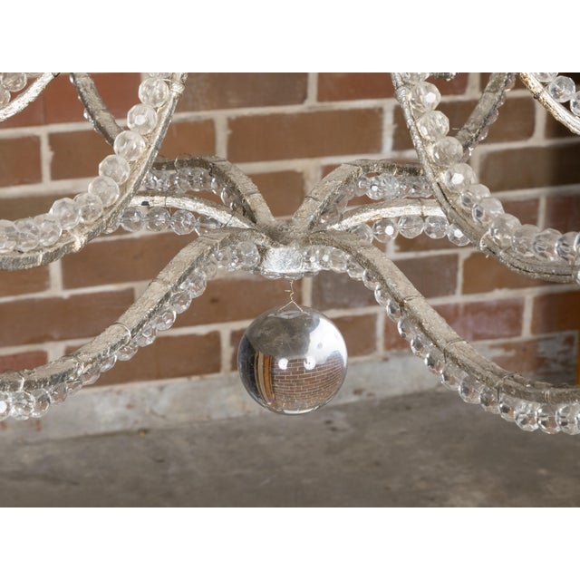 Italian Vintage Crystal and Steel Six-Light Chandelier with Faceted Beads, Wired For Sale - Image 4 of 12