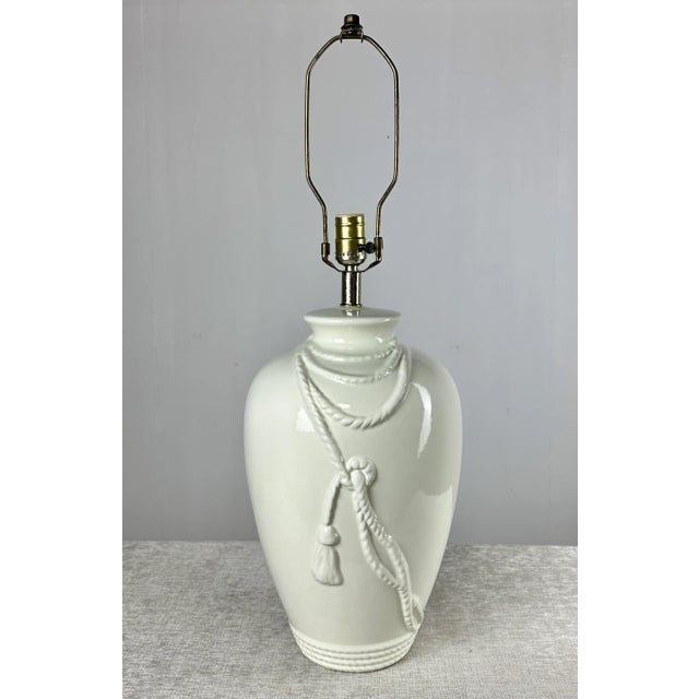 Vintage Rope Motif White Ceramic Ginger Jar Vase Table Lamp | Chairish