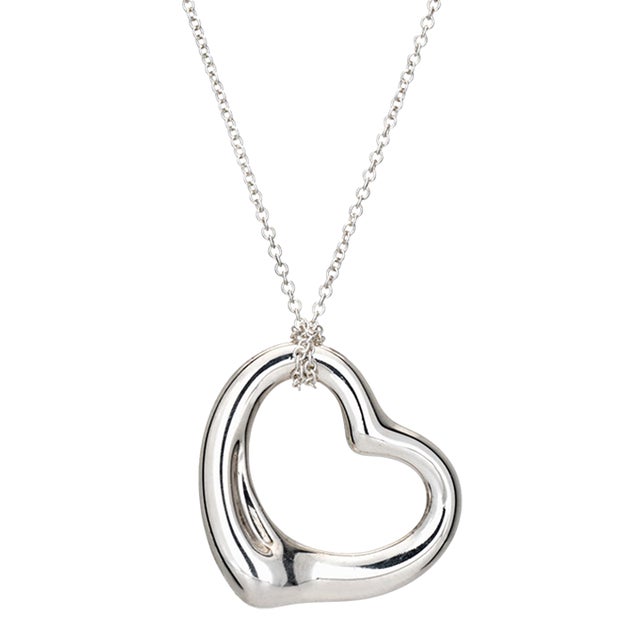 Tiffany & Co Signed Open Heart Necklace Medium Sterling Silver For Sale