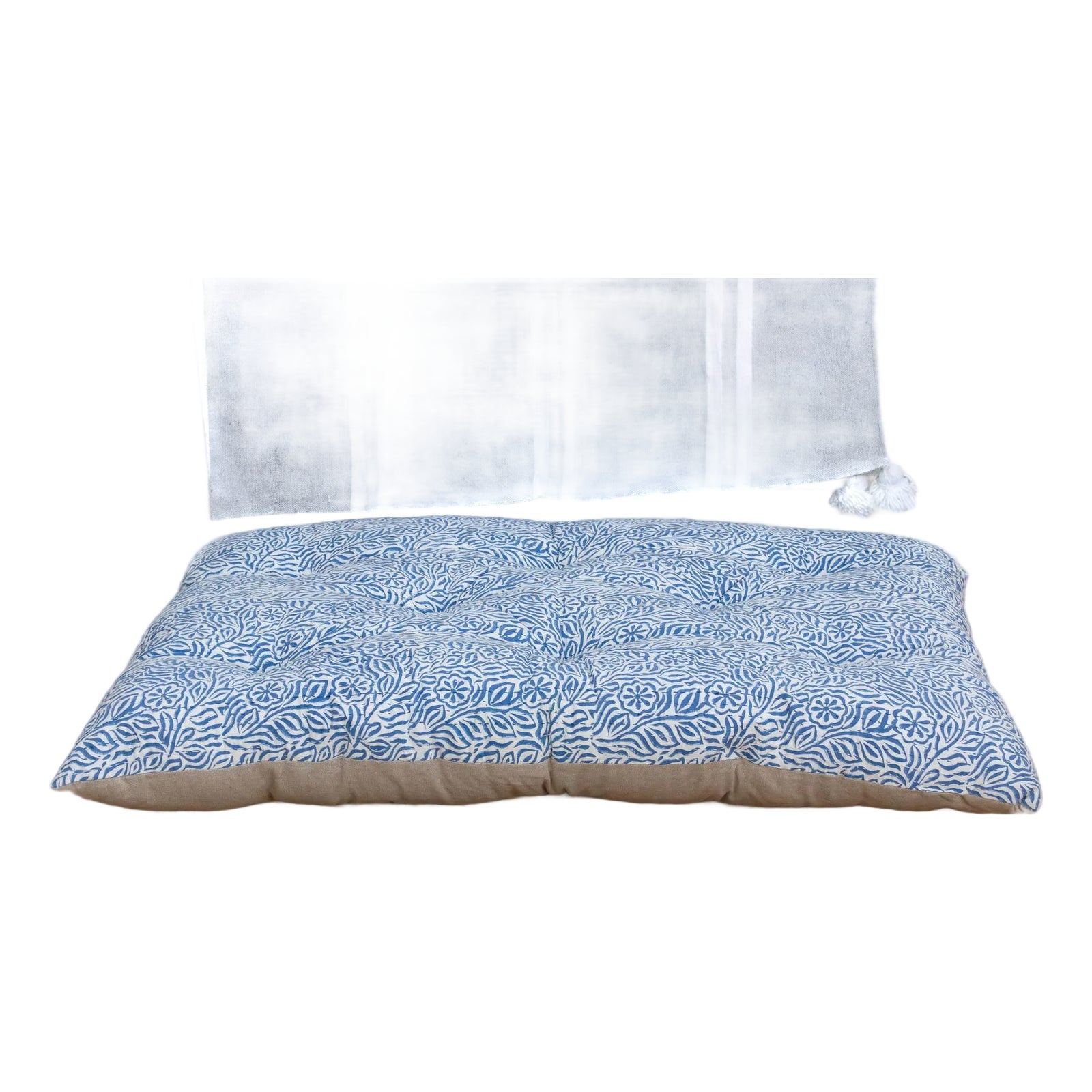 Hand Block Printed Blue & White Jodhpur Garden Floor Cushion | Chairish