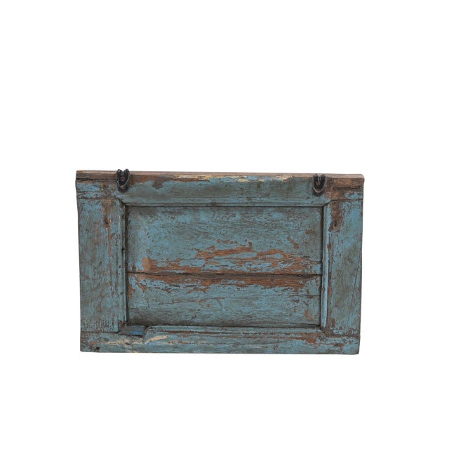 This Vintage Indian Painted Teakwood Panel is a beautifully weathered architectural fragment handcrafted from solid...