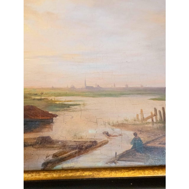 19th Century Dutch Luminist Old Master Style Oil Painting With Windmill For Sale - Image 15 of 18