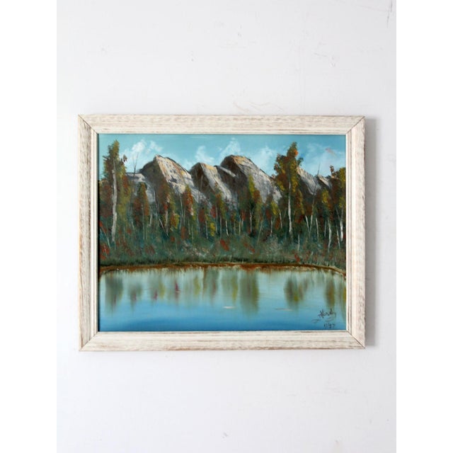 Wood Vintage Mountain Lake Landscape Painting For Sale - Image 7 of 10