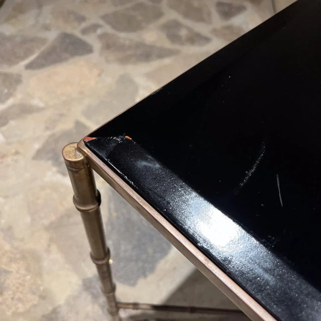 AMBIANIC presents Pepe Mendoza Square Table Solid Brass with Malachite Sun Sculpture Patinated Solid Brass Faux Bamboo....