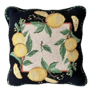 Scalloped Lemon Needlepoint Pillow For Sale