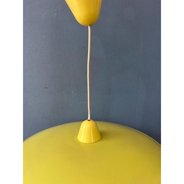 Mid-Century Modern Opaline Glass Pendant Lamp with Yellow Metal Shade For Sale - Image 12 of 13