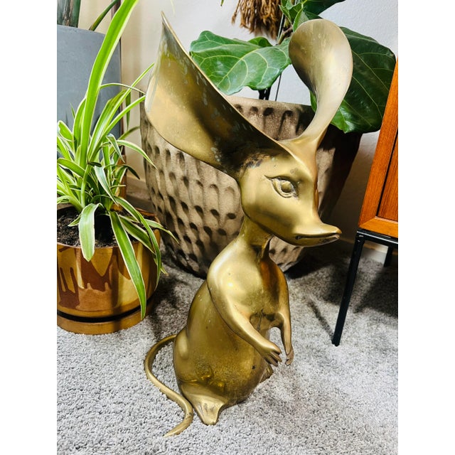 Mid-Century Modern Mid Century Vintage Large Brass Mouse Shrew For Sale - Image 3 of 10