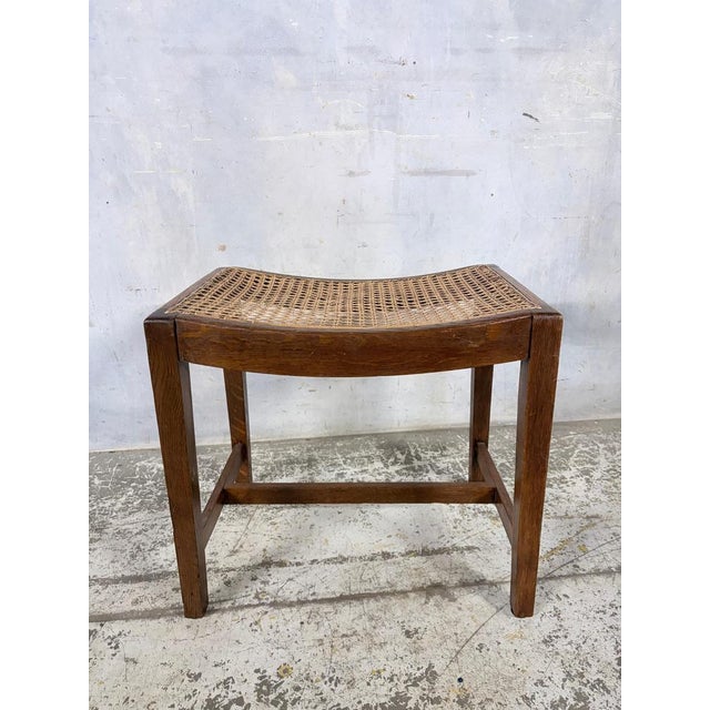 Oak and Rattan Handmade Stool For Sale - Image 6 of 9