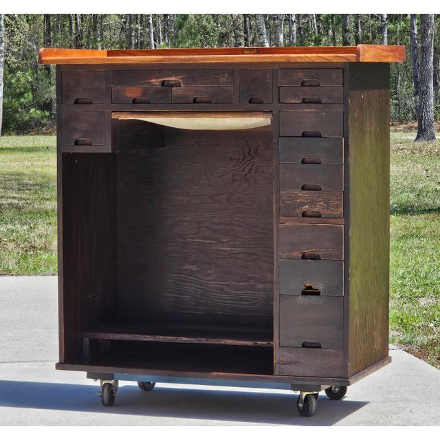 Wood J. H. Rosberg Mfg. Co. Watchmakers Bench, 15 Drawers, Apron Slide, Early 1900s For Sale - Image 7 of 12