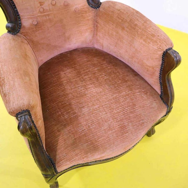 High-Back Wooden Chair with Pink Upholstery For Sale - Image 13 of 14