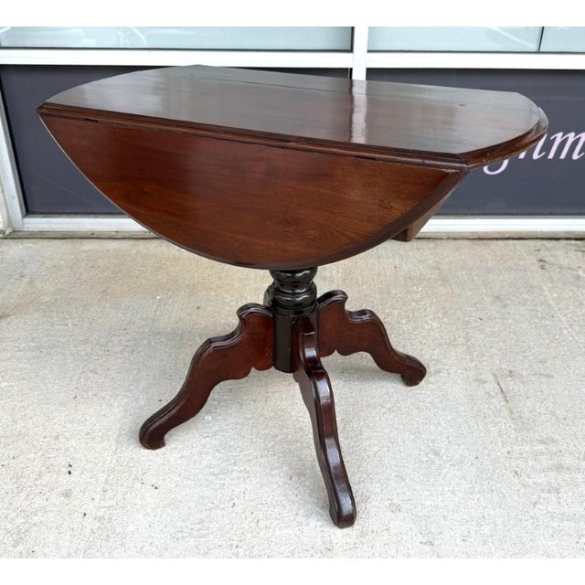 Victorian Antique Mahogany Drop Leaf Table With Pedestal Base For Sale - Image 3 of 14