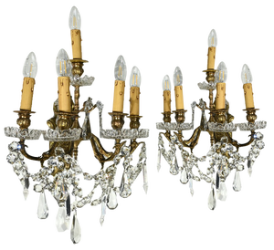 Late 19th Century Bronze and Crystal Tassel Sconces, Set of 2
