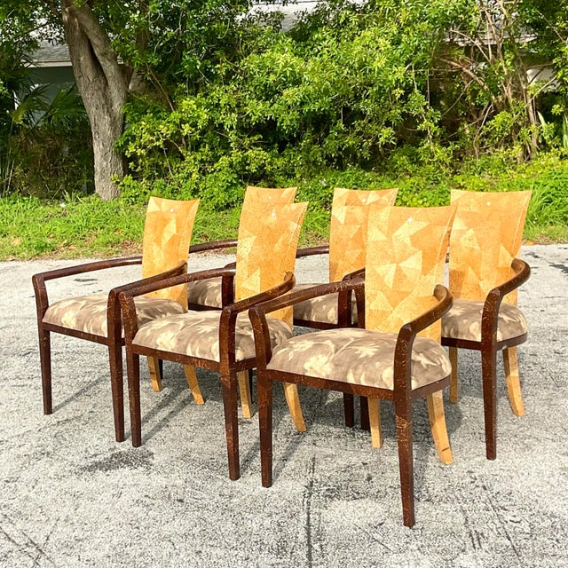 Vintage Boho Tessellated Coconut Shell Dining Chairs - Set of 6 For Sale In West Palm - Image 6 of 7