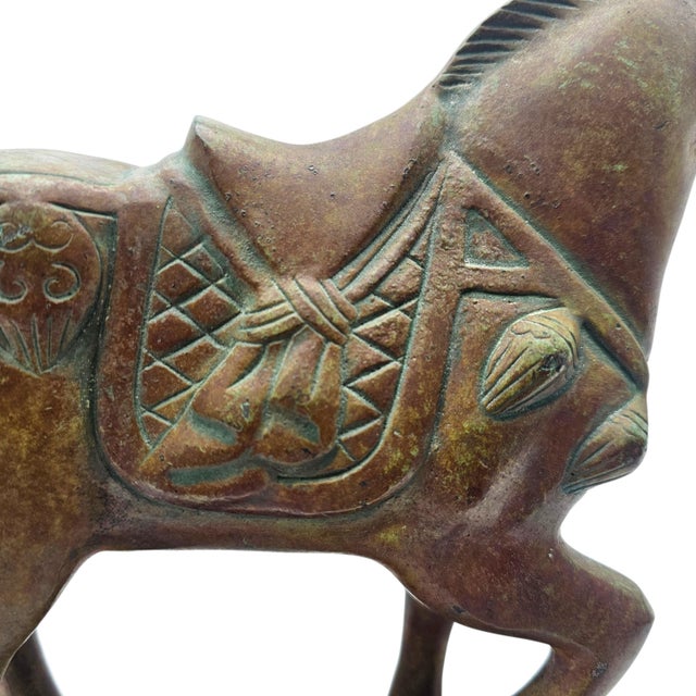 Late 20th Century Chinese Tang-Style Patinated Metal Horse Sculpture on Black Plinth For Sale - Image 9 of 17