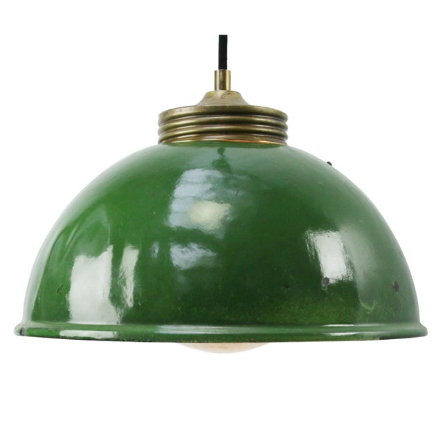 Vintage Brass and Enamel Pendant Light with Frosted Glass For Sale - Image 6 of 6