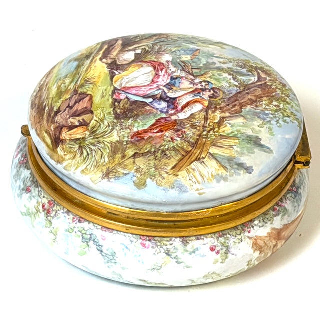 Rococo 19th Century French Limoges Enamel Dresser Box with Rococo Pastoral Scenes For Sale - Image 3 of 13