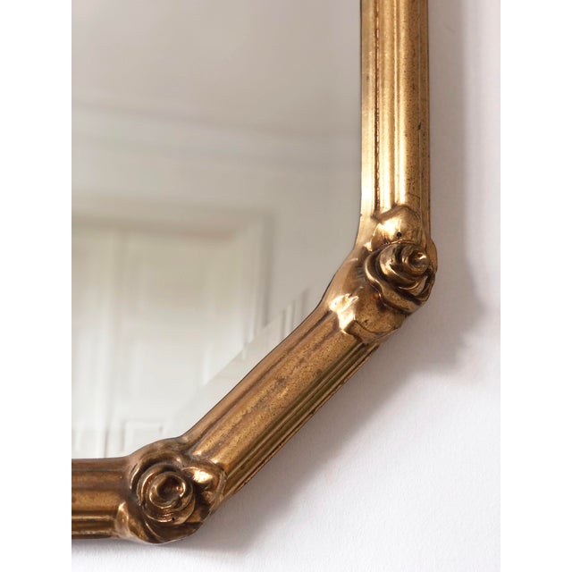 Vintage Octagonal Giltwood Bevelled Mirror With Rose Accents For Sale - Image 4 of 9