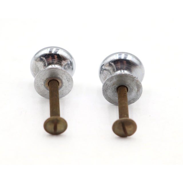 Pair of Vintage 0.75 In. Chrome Brass Cabinet Drawer Knobs For Sale - Image 4 of 4