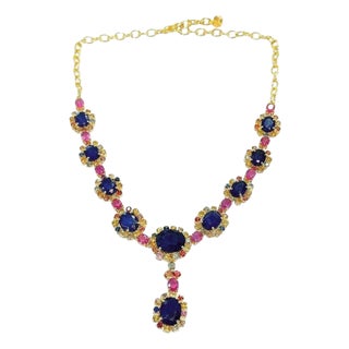 Bochic “Capri” Blue, Multi Sapphire & Ruby Necklace Set 18K Gold & Silver For Sale