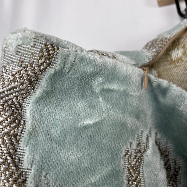 2000 - 2009 Z Gallerie Seaglass Blue and Beige Velvet Euro Pillow Cover Shams (2) 32" X 32" For Sale - Image 5 of 8