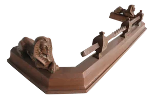 Mid-Century Egyptian Revival Fireplace Fender with Reclining Sphinxes and Turned Rod Detailing