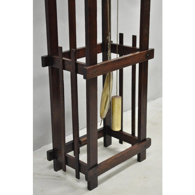 Antique Mission Arts and Crafts Oak Wood Tall Case Grandfather Clock For Sale In Philadelphia - Image 6 of 17