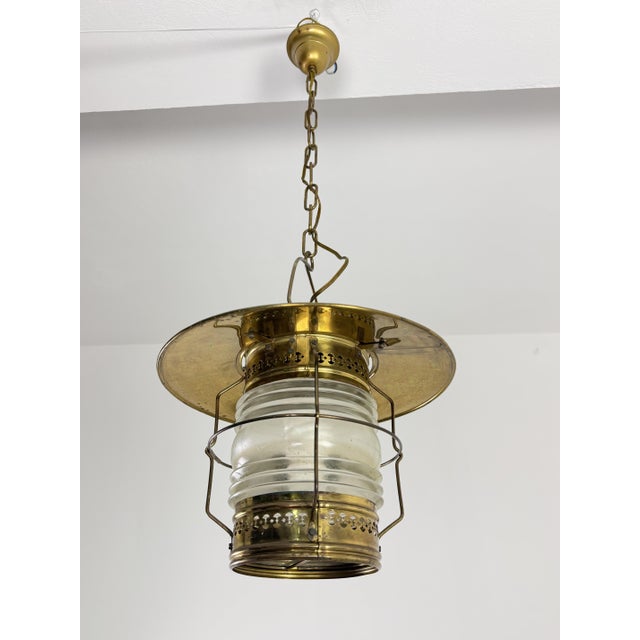 Naval Pendant Lamp in Brass and Opaline Glass, 1940s For Sale - Image 13 of 13