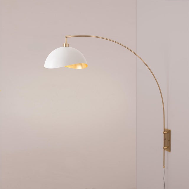 Nova Luna Bella Wall Arc Lamp - Weathered Brass, White/Gold Shade, Dimmable For Sale - Image 4 of 7