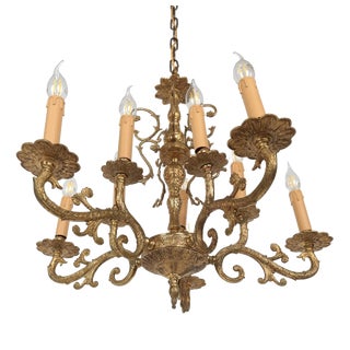 Antique Brass 10-Light Chandelier For Sale