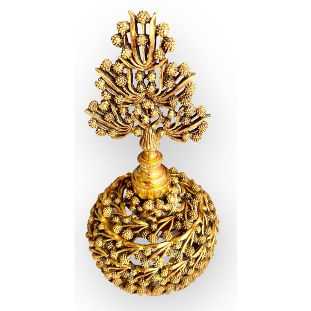 Vintage MCM German Gold Plated Ormolu Perfume Bottle Mulberry Tree Stopper For Sale - Image 11 of 16