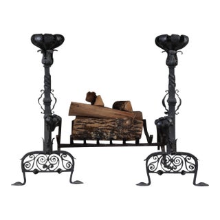 Antique Gothic Style Wrought Iron Andirons—A Pair For Sale