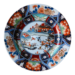 1950s Japanese Imari Style Dinner Plate Kutani Ware Hand Painted Gold Rim 9 7/8 Inch Vintage