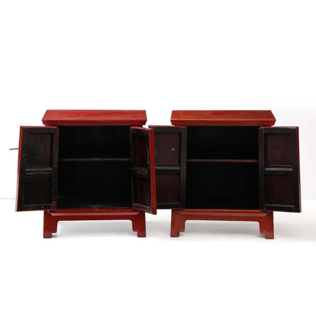 Brick Red A Pair of Red Lacquer Cabinets For Sale - Image 8 of 8