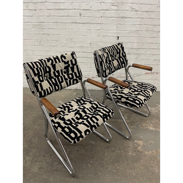 Set of 4 Vintage 1970’s Daystrom Chrome Tubular Dining Chairs With Wooden Armrests For Sale In Baltimore - Image 6 of 14