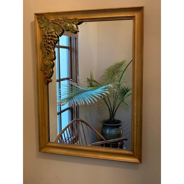 This elegant gold frame has a uniquely carved and painted design of grapes, grape leaves, pears, green plums and cherries....