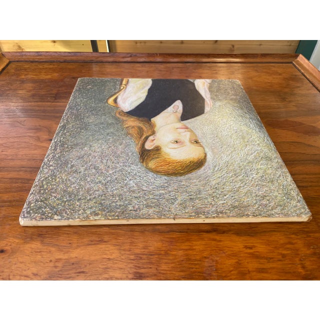 Mid 20th Century Mid-Century Oil Portrait on Tile – “Girl With Red Hair,” Van Gogh-Style Impasto, European School For Sale - Image 5 of 9