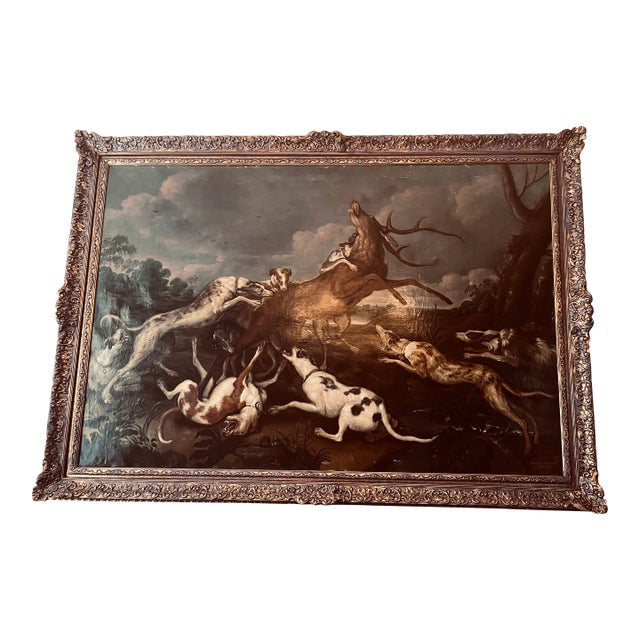 Early 19th Century Deer Cornered by a Pack of Hounds-Stag Hunt- Un-Framed For Sale