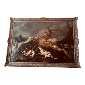 Early 19th Century Deer Cornered by a Pack of Hounds-Stag Hunt- Un-Framed