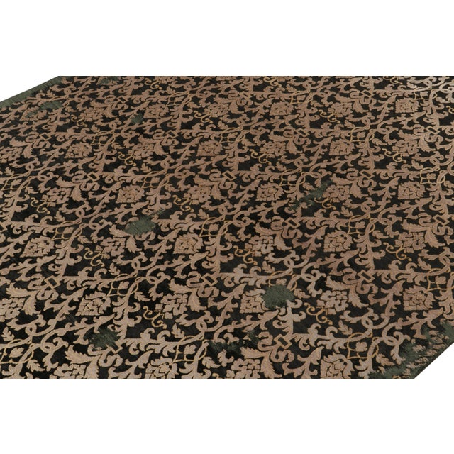 2010s Rug & Kilim’s Classic-Style Rug in Silver Floral Patterns on Black & Green For Sale - Image 5 of 6