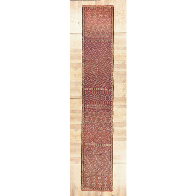 Vintage Zemmour Moroccan Kilim Rug, 03'11 X 22'09 For Sale - Image 10 of 11