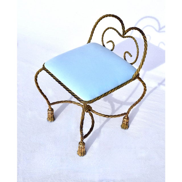 Hollywood Regency Gilt Iron Rope and Tassel Bench Stool. Italy, 1950's For Sale - Image 9 of 10