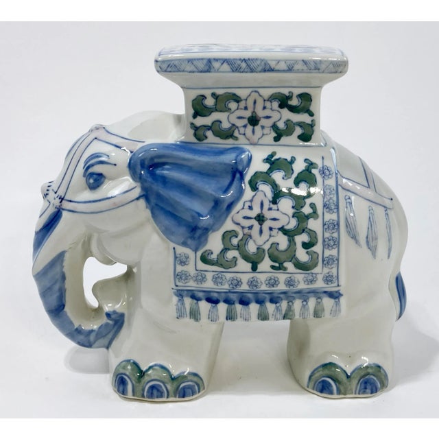 Vintage Ceramic Blue and White Elephant Stand For Sale - Image 4 of 11