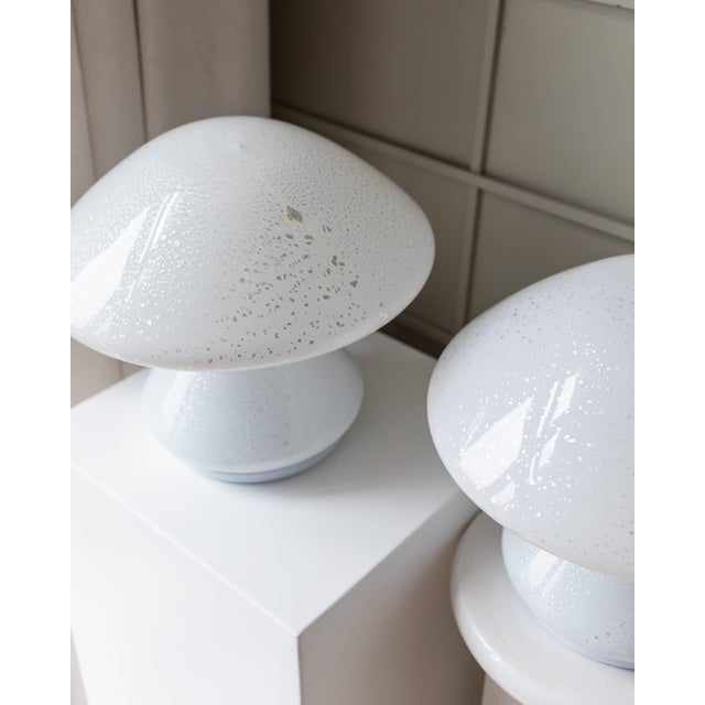 White Mushroom Table Lamps with Silver Details, 1970s, Set of 2 For Sale - Image 8 of 11