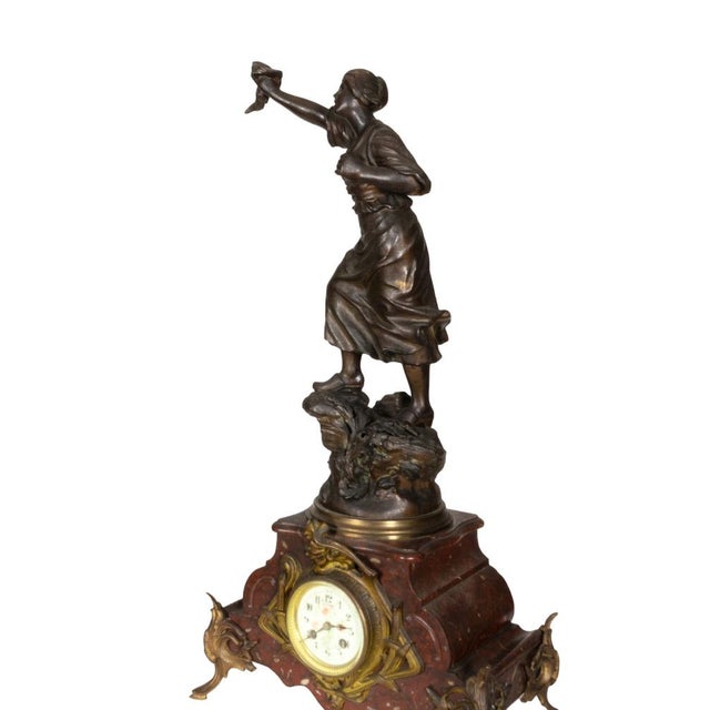 Metal Napoleon III Mantel Clock in Red Marble, 19th Century For Sale - Image 7 of 8
