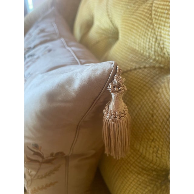 Pair of Vintage European Embroidered Silk Taffeta Cushions For Sale - Image 4 of 12