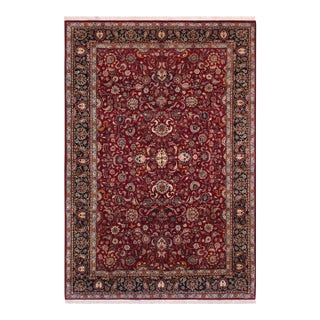 Shabby Chic Floral 1990's Pak-Persian Red/Black Wool Rug - 6'2'' X 9'0'' For Sale