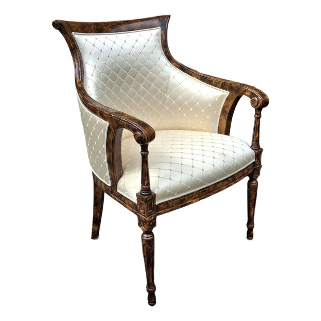 Late 20th Century William IV Style Burl Wood and Diamond Brocade Upholstered Armchair For Sale