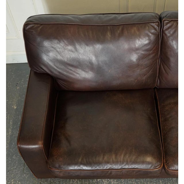 Brown Vintage Brown Leather Two to Three Seater Sofa For Sale - Image 8 of 16